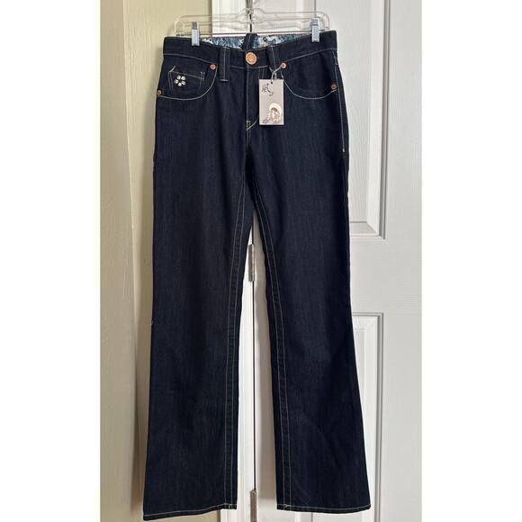 NWT Fujin Japanese Jeans Blue‎ Way B5795 31 Paint Embellished Embroidered Women - Picture 3 of 7